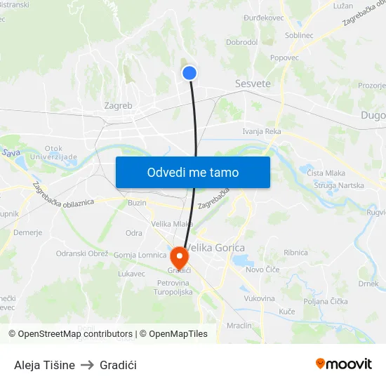 Aleja Tišine to Gradići map