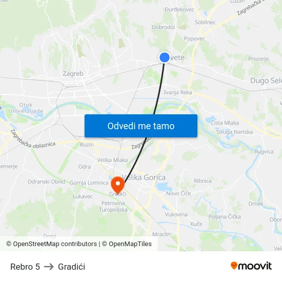 Rebro 5 to Gradići map