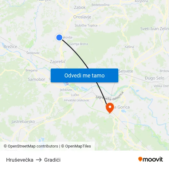 Hruševečka to Gradići map