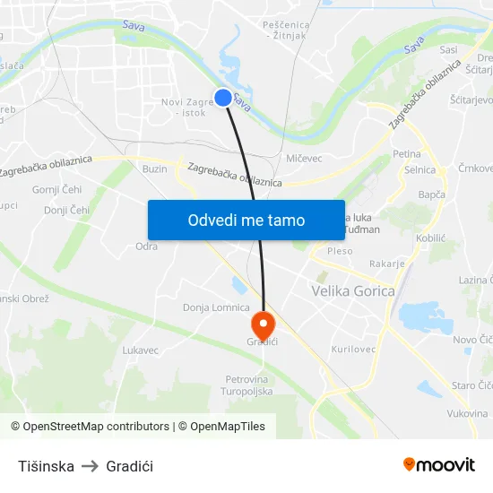Tišinska to Gradići map