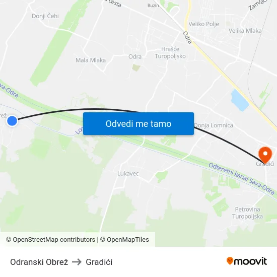 Odranski Obrež to Gradići map