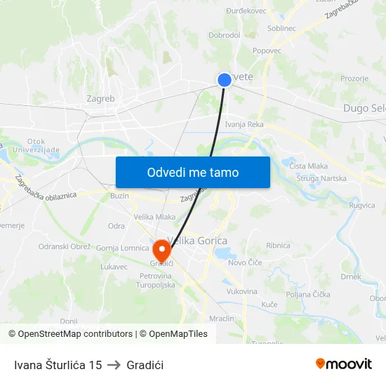 Ivana Šturlića 15 to Gradići map