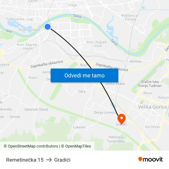 Remetinečka 15 to Gradići map