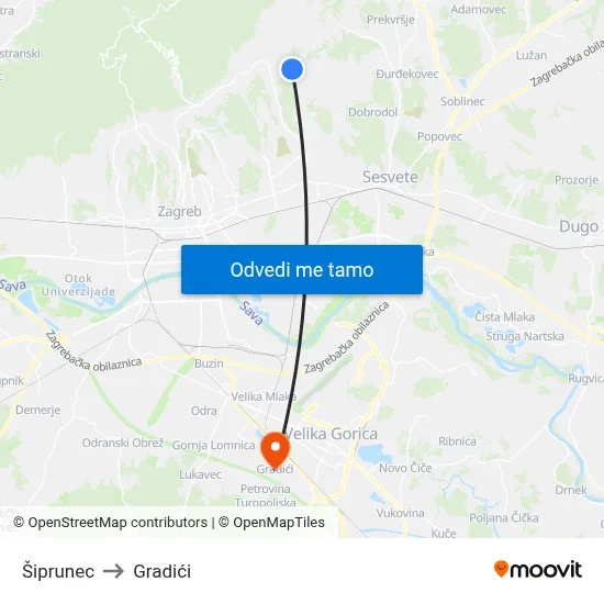 Šiprunec to Gradići map