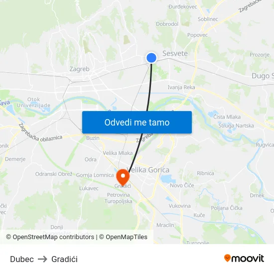 Dubec to Gradići map