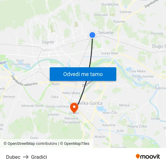 Dubec to Gradići map