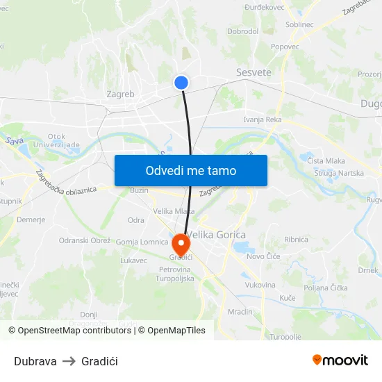 Dubrava to Gradići map