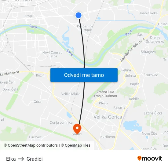 Elka to Gradići map