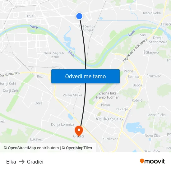 Elka to Gradići map