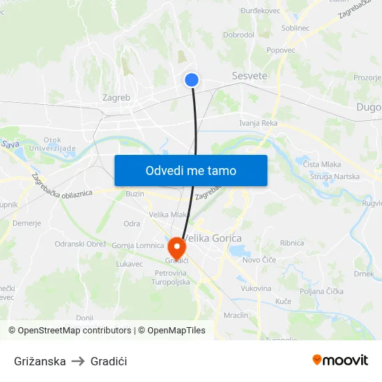 Grižanska to Gradići map
