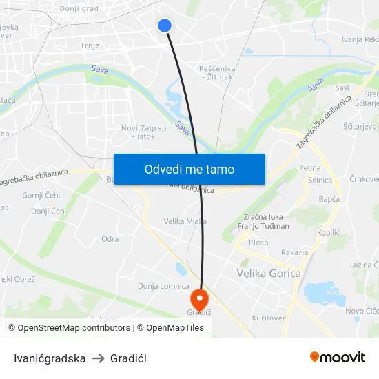 Ivanićgradska to Gradići map