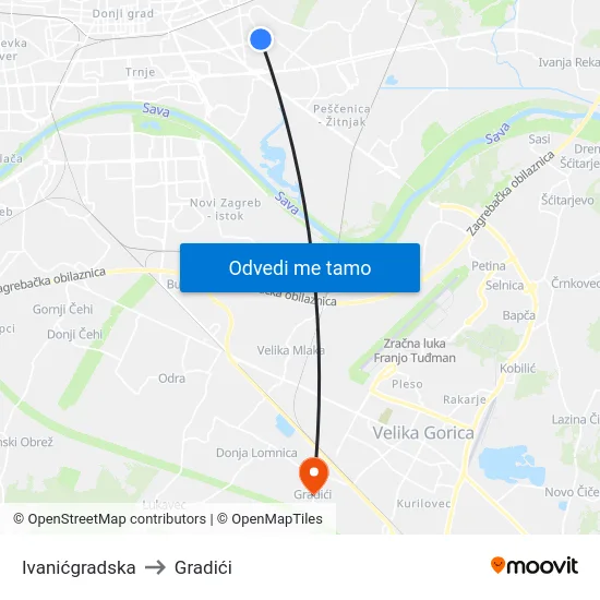 Ivanićgradska to Gradići map