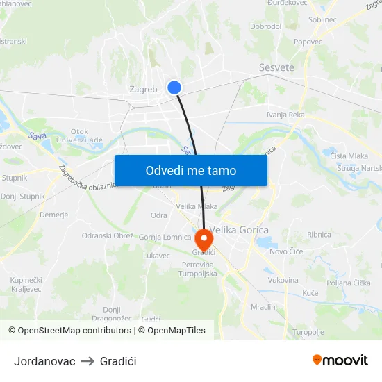 Jordanovac to Gradići map