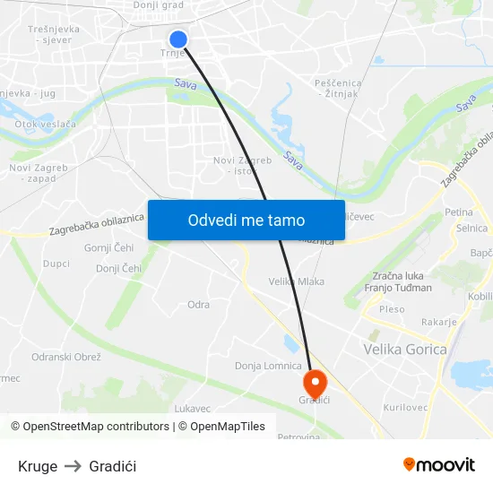 Kruge to Gradići map