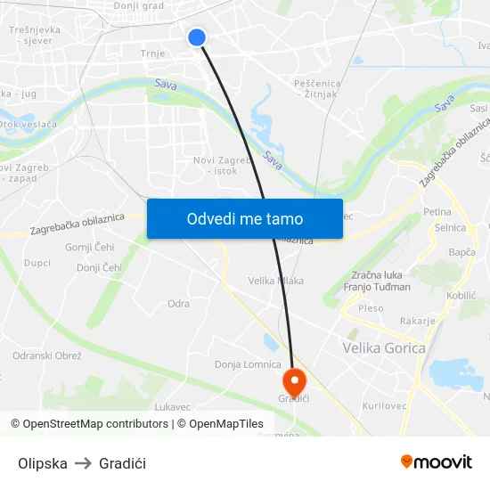 Olipska to Gradići map