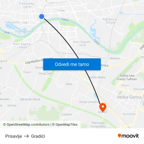 Prisavlje to Gradići map