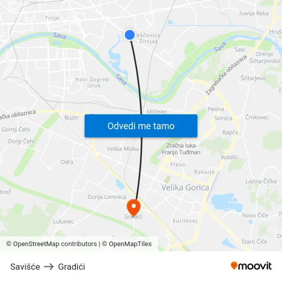 Savišće to Gradići map