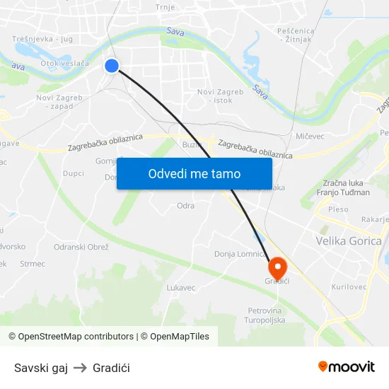 Savski gaj to Gradići map
