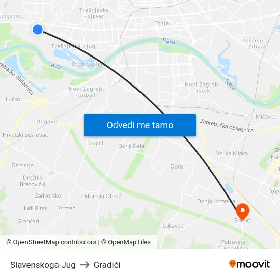 Slavenskoga-Jug to Gradići map