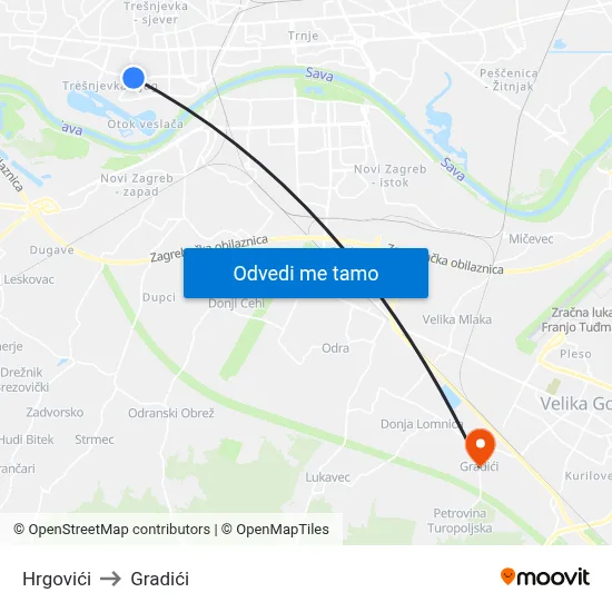 Hrgovići to Gradići map