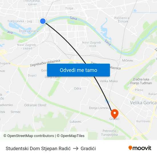 Studentski Dom Stjepan Radić to Gradići map