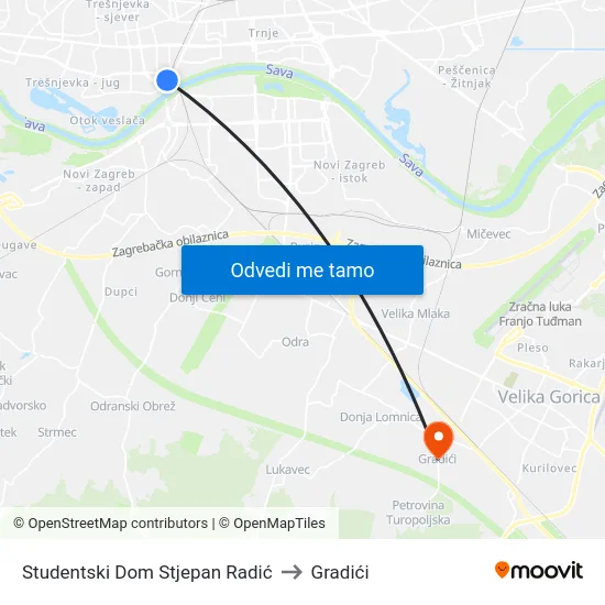 Studentski Dom Stjepan Radić to Gradići map