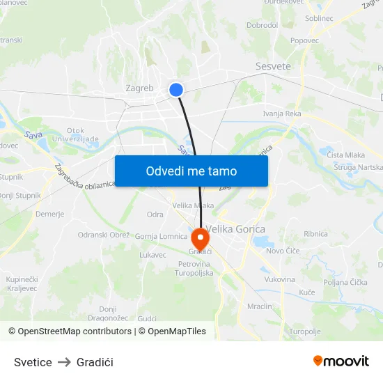 Svetice to Gradići map