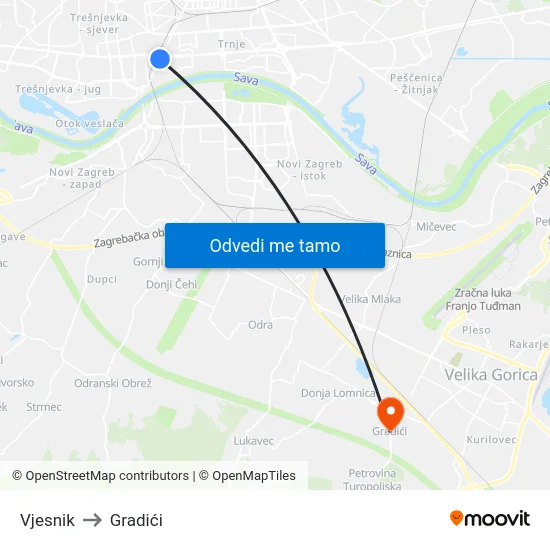 Vjesnik to Gradići map
