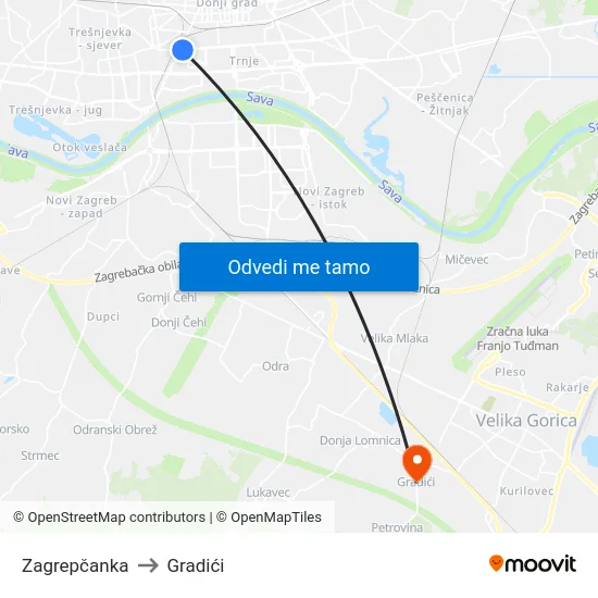 Zagrepčanka to Gradići map