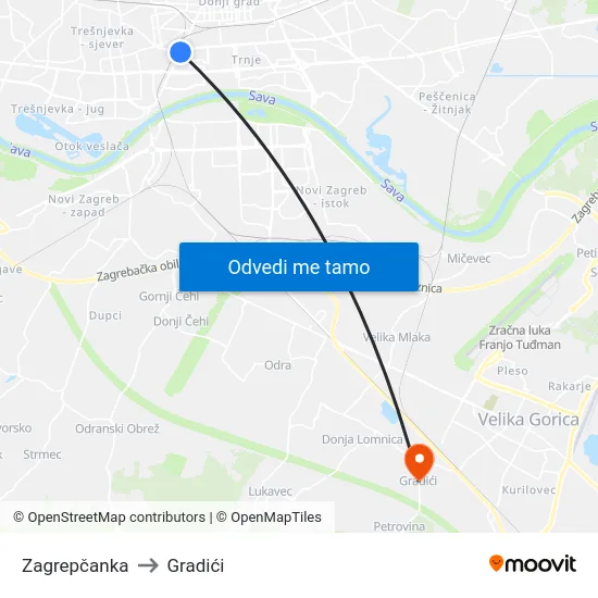 Zagrepčanka to Gradići map