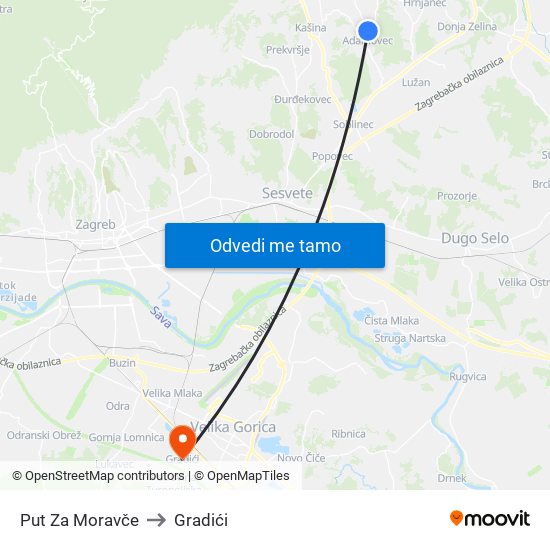 Put Za Moravče to Gradići map