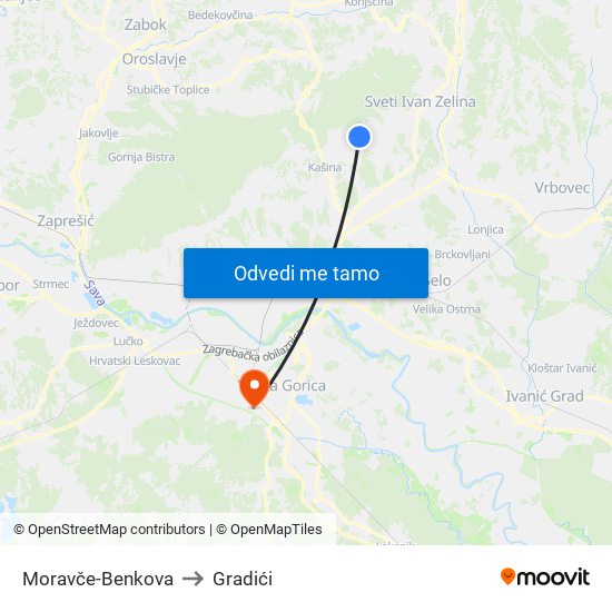 Moravče-Benkova to Gradići map