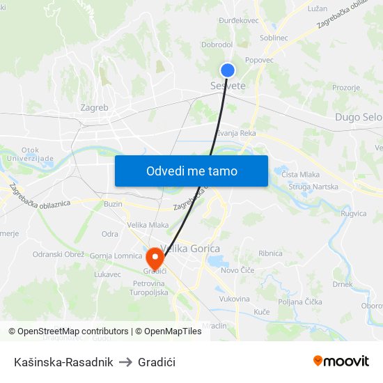 Kašinska-Rasadnik to Gradići map