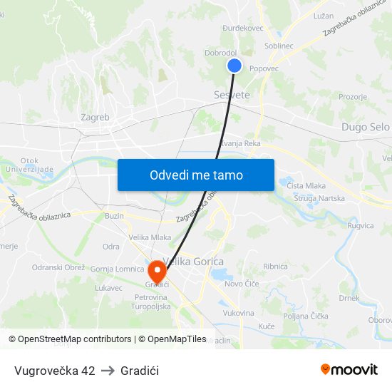 Vugrovečka 42 to Gradići map