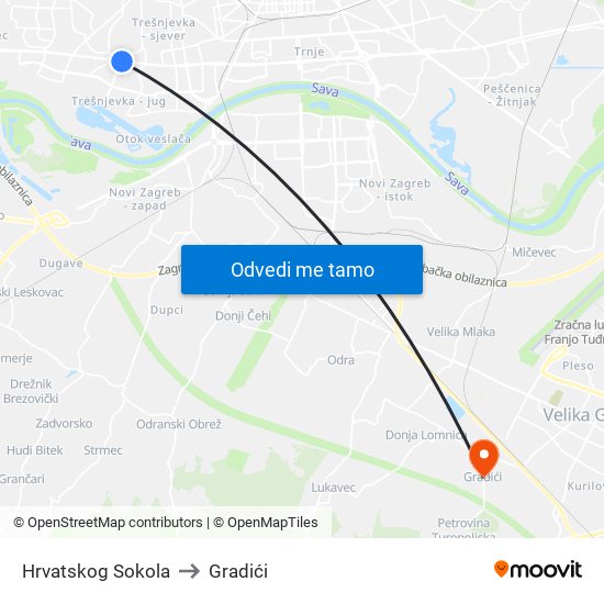 Hrvatskog Sokola to Gradići map