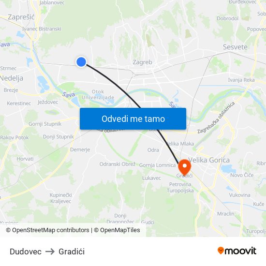 Dudovec to Gradići map