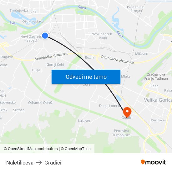 Naletilićeva to Gradići map