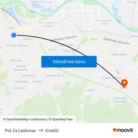Put Za Leskovac to Gradići map