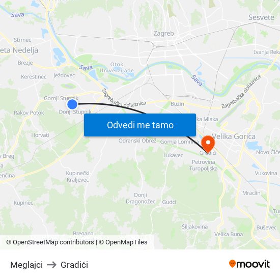 Meglajci to Gradići map