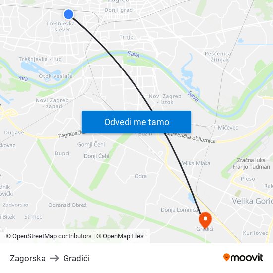 Zagorska to Gradići map