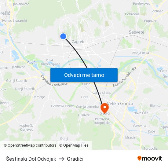 Šestinski Dol Odvojak to Gradići map