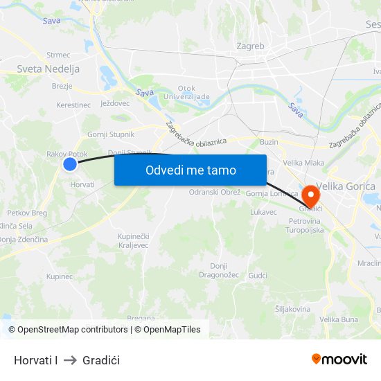 Horvati I to Gradići map