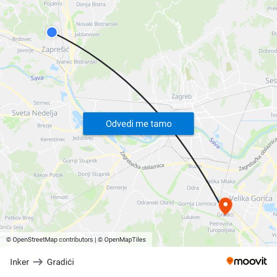 Inker to Gradići map