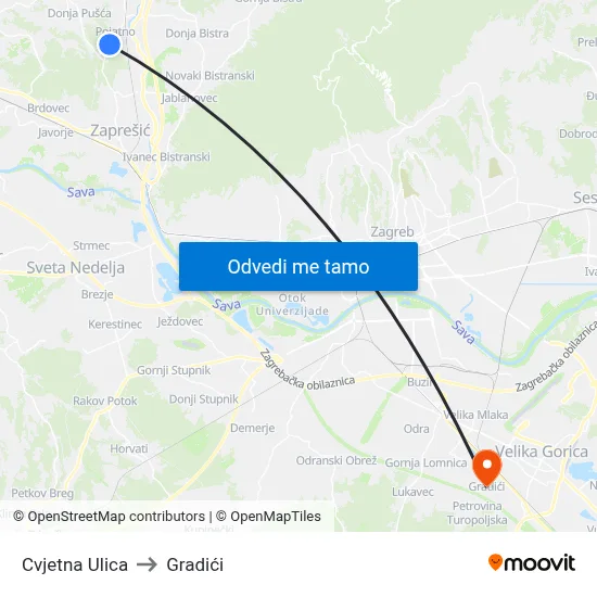 Cvjetna Ulica to Gradići map
