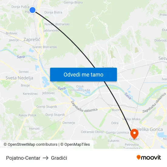 Pojatno-Centar to Gradići map