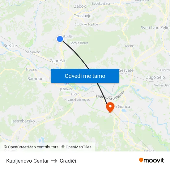 Kupljenovo-Centar to Gradići map