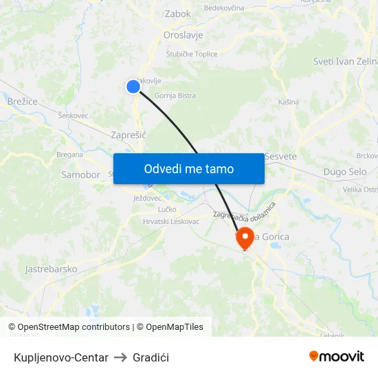 Kupljenovo-Centar to Gradići map