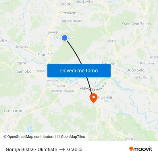 Gornja Bistra - Okretište to Gradići map
