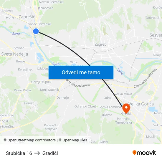 Stubička 16 to Gradići map