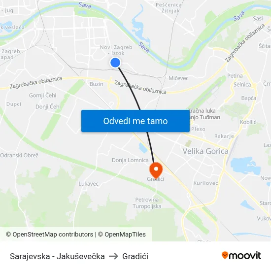 Sarajevska - Jakuševečka to Gradići map